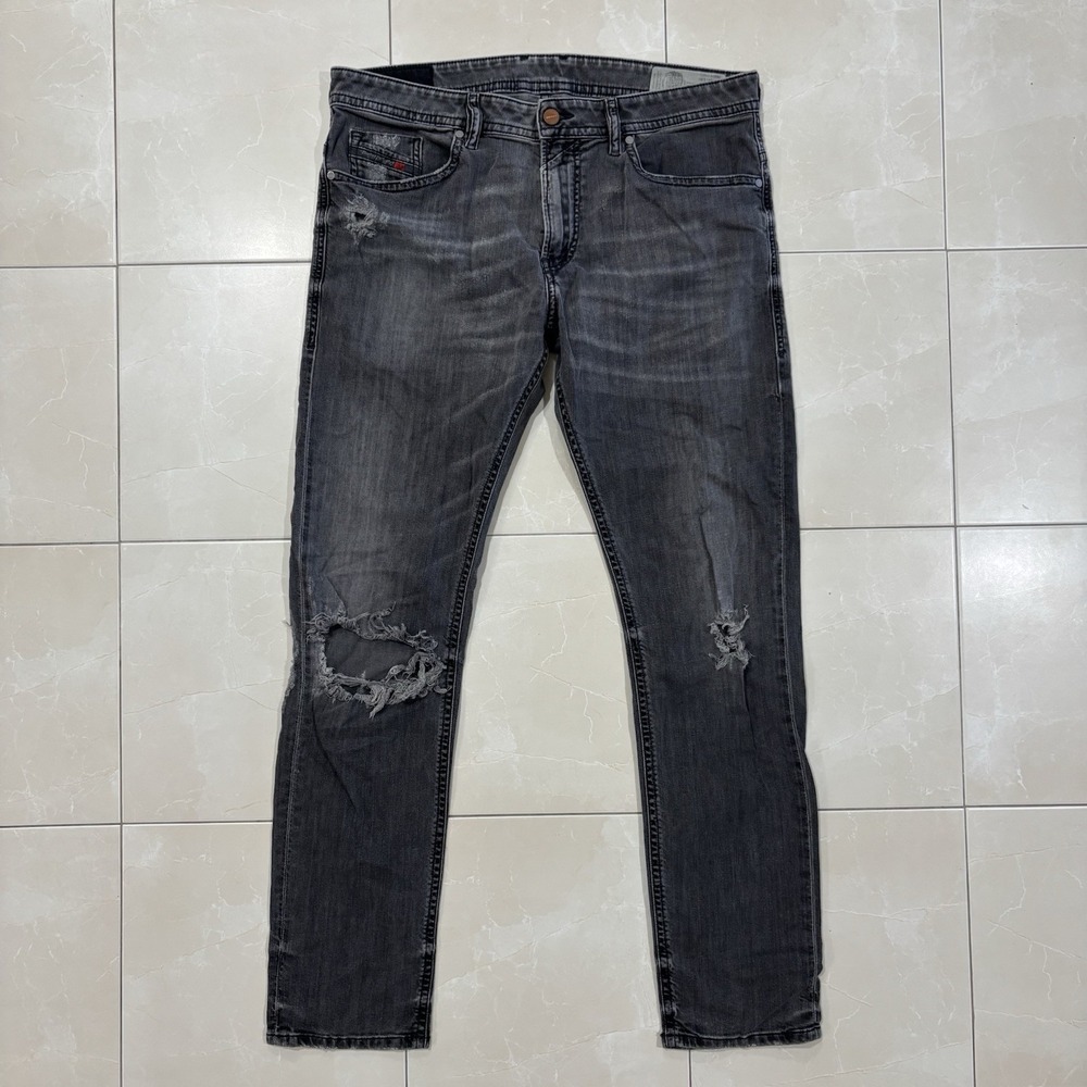 Diesel Jeans Mens 34x32 Black Thommer Slim Skinny Stretch Zip Fly Denim Faded